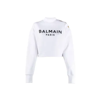 BALMAIN Logo Printed Crewneck Cropped Sweatshirt