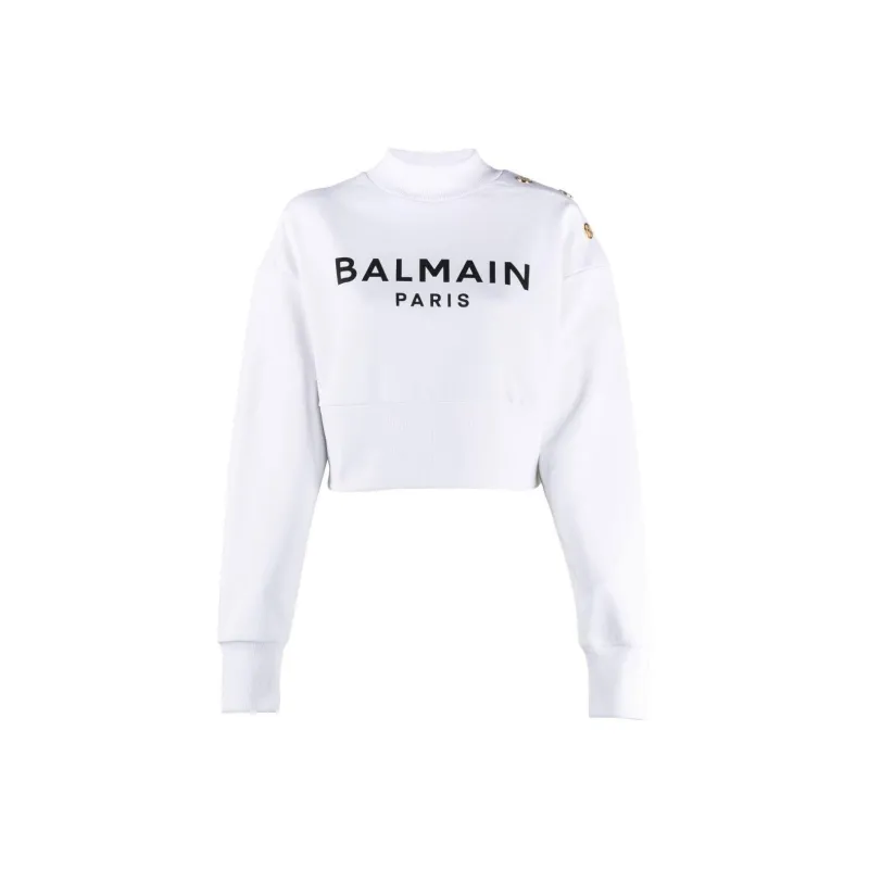 BALMAIN Logo Printed Crewneck Cropped Sweatshirt-0
