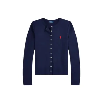 Polo Ralph Lauren Stretch Cotton Crewneck Cardigan Knitwear Women's Navy
