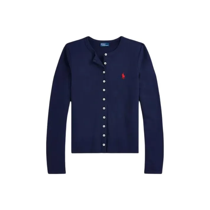 Polo Ralph Lauren Stretch Cotton Crewneck Cardigan Knitwear Women's Navy-0