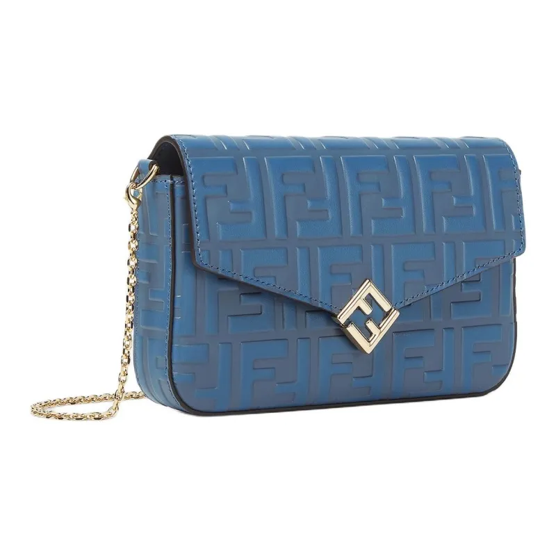 FENDI FF Diamonds Series Calfskin Shoulder Bag Women's Blue-1