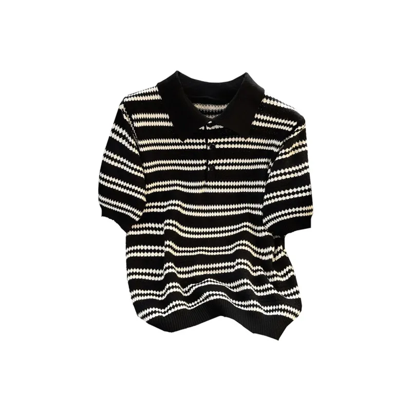 Cypress House Knitwear Women's Black Stripes-0