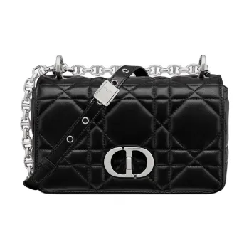DIOR Caro Macrocannage Lambskin Shoulder Bag Small Size Women's Black