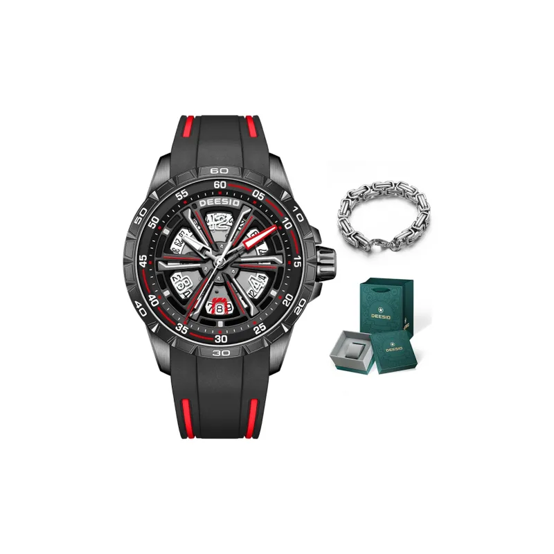 DEESIO Automatic Mechanical Movement Rubber Strap Watch Men's Watches Cut Out Dial-0
