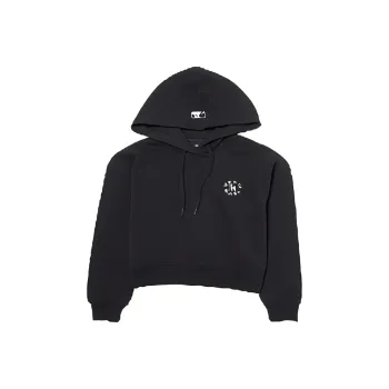 MLB Basic Circle Logo Crop Hoodie Sweatshirt Women's Black