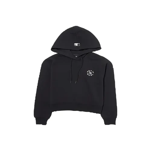 MLB Basic Circle Logo Crop Hoodie Sweatshirt Women's Black