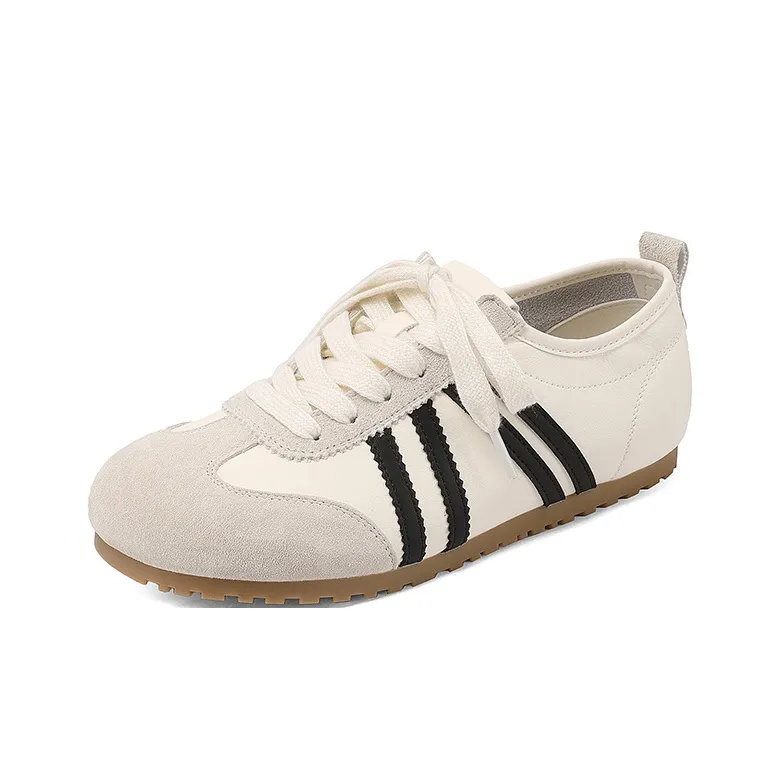 XICUNMINGWU Skateboard Shoes Women's Ecru+Black-1