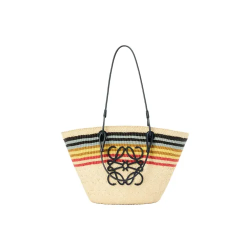 LOEWE Anagram Basket Palm Leaf Tote Bag, Shopping Bag, Shoulder Bag Medium Size Women's Natural & Multicolor