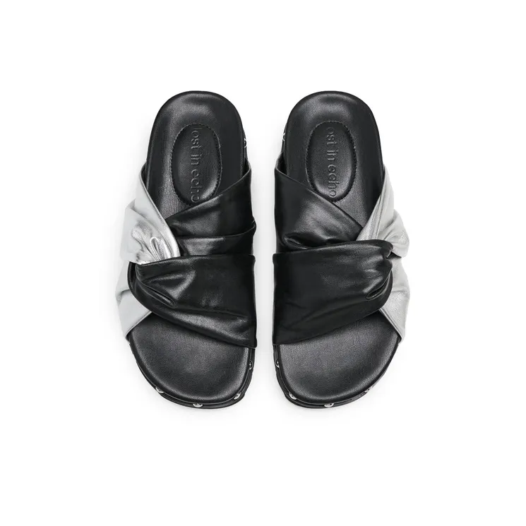 Lost In Echo Slide Slippers Women's Black Silver Multicolor-3