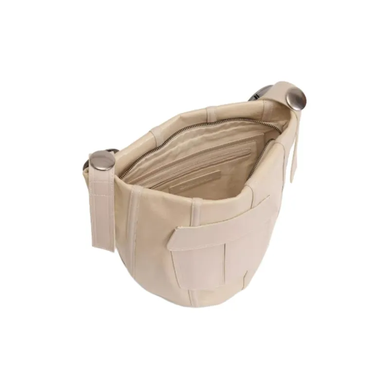 ZARA SRPLS Series Cow Leather Handbag, Shoulder Bag, Crossbody Bag Medium Size Women's Raw White-3