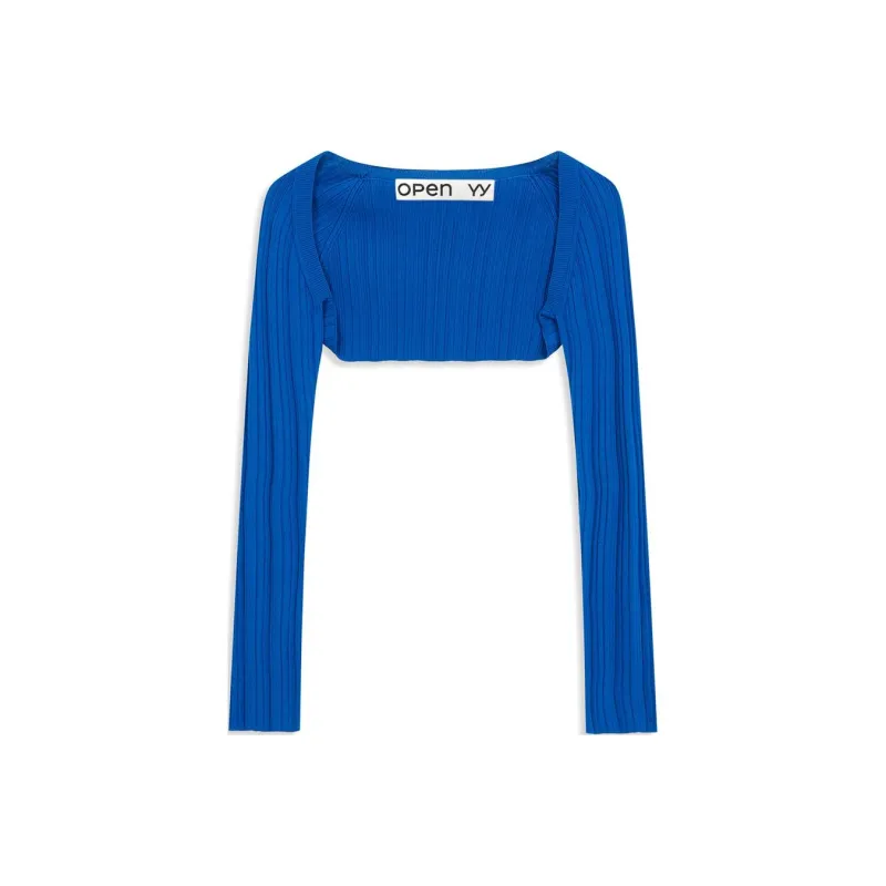 Open Yy PLEATED BOLERO CARDIGAN Knitwear Women's BIUE/Blue-0