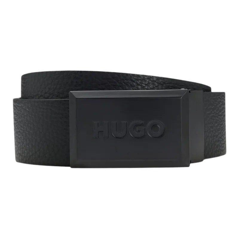HUGO BOSS Leather Belts Men's Black 3.5CM-0