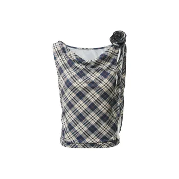 3COLOUR T Shirt Women's Navy Blue Plaid