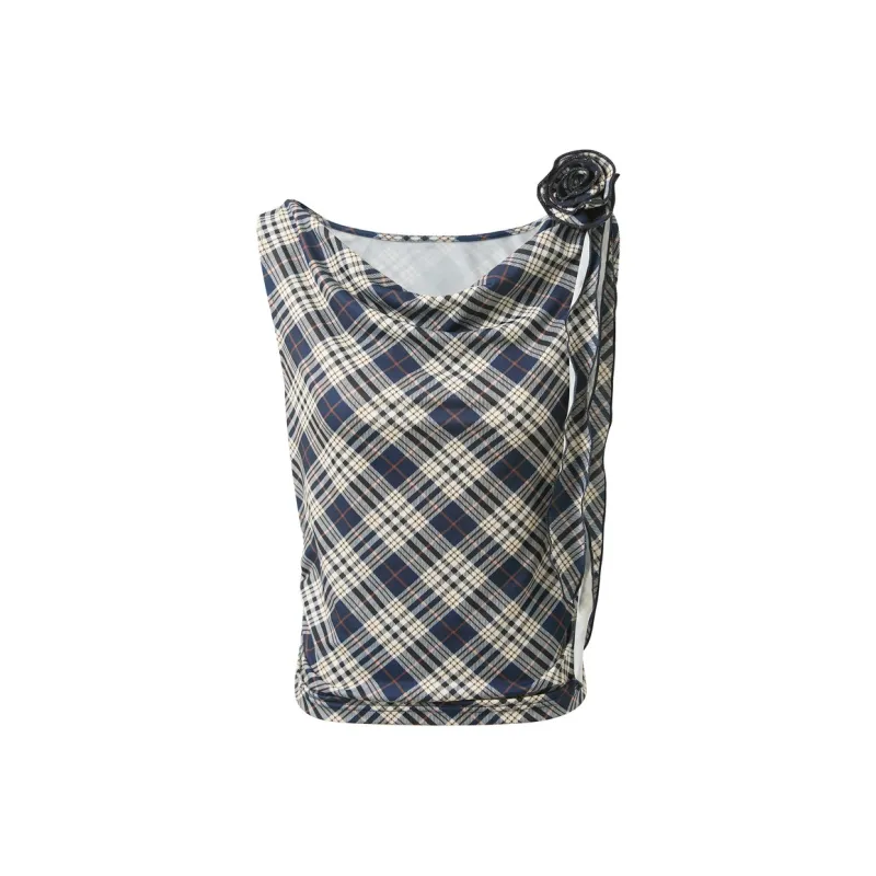 3COLOUR T Shirt Women's Navy Blue Plaid-0