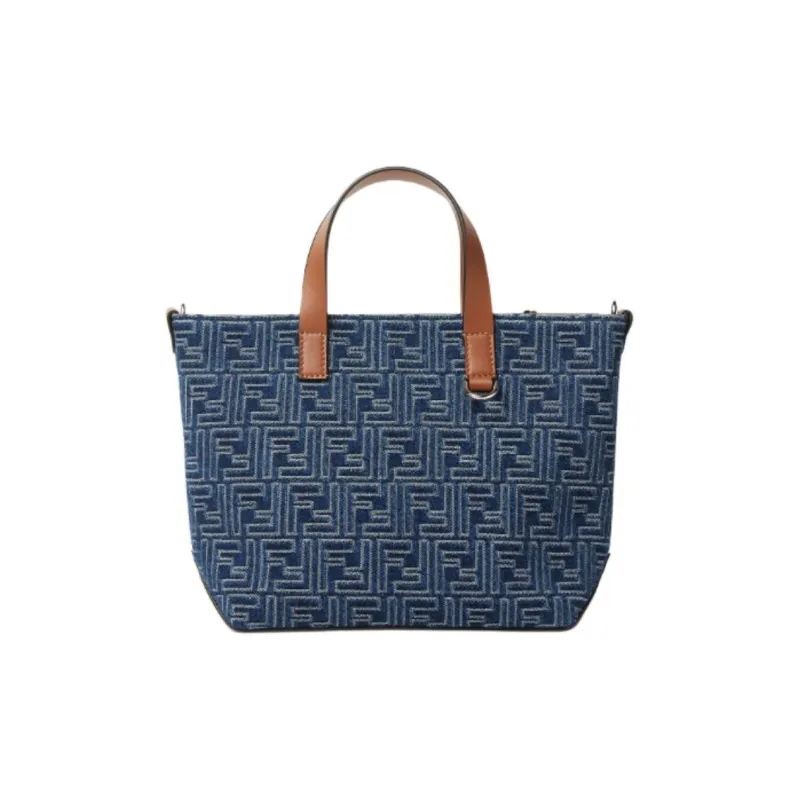 FENDI FF Leather Shopping Bag Handbag Trumpets Women's Dark Blue-2