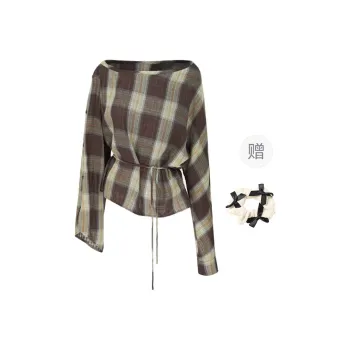 TURN UP Shirt Women's Brown+Bowknot Hair Tie Comes With
