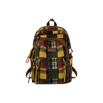 Tibai Nylon Backpack Unisex Yellow Plaid/Green Plaid/Red Plaid