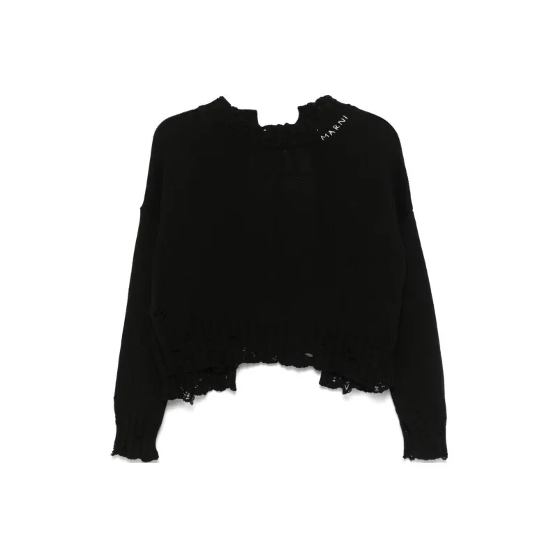 MARNI Distressed Knitted Slef Tied Crewneck Jumper-0