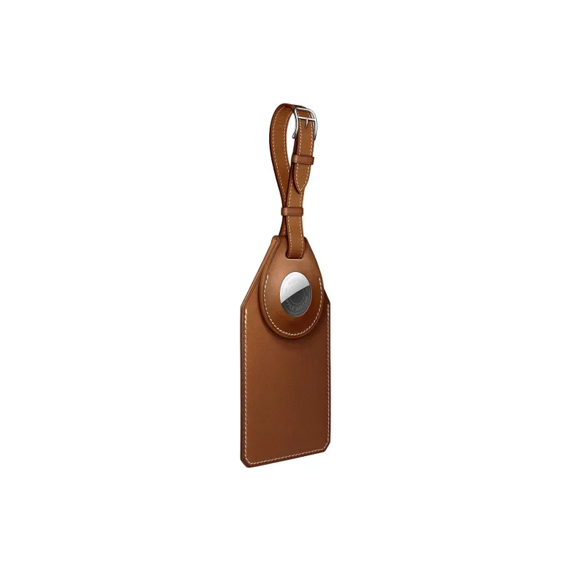 HERMES Apple AirTag Barenia Calfskin Luggage Tag Unisex 34 Fauve Light Tawny-1