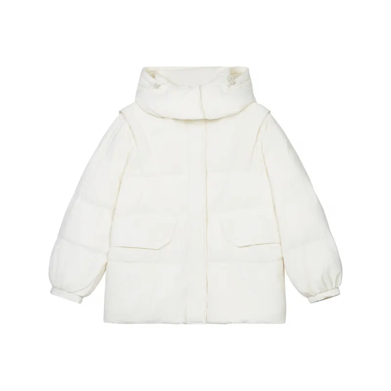PAZZO Korean Style Hooded Mid Length Casual Loose Fit Thickened Cinched Waist Down Jacket Women's-0