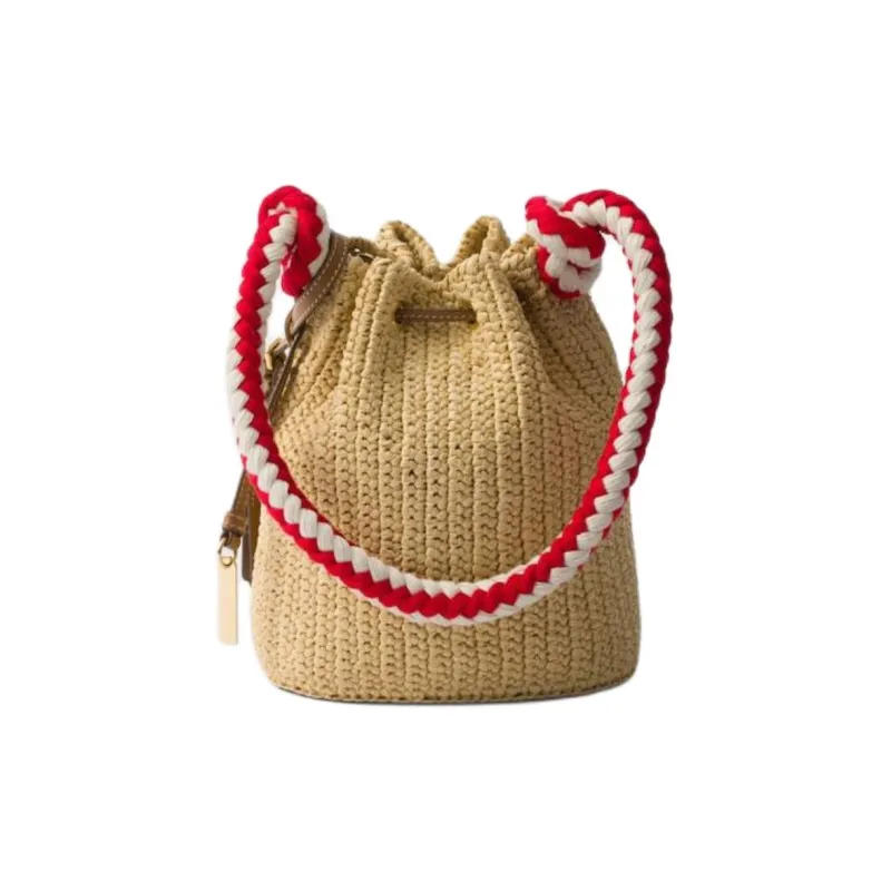 PRADA Viscose Bucket Bag, One Shoulder Handbag Mini Women's Natural-2