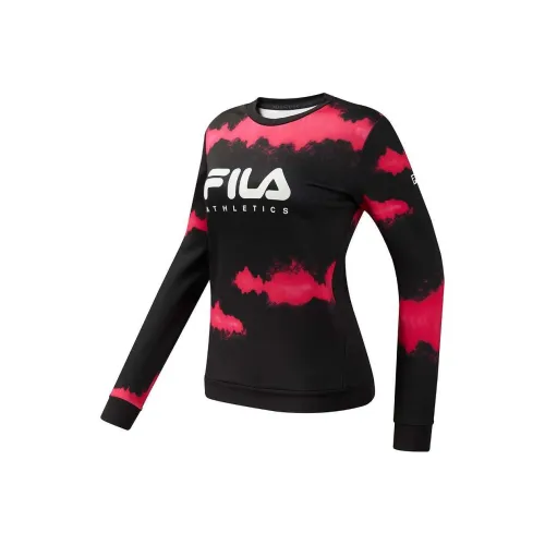 FILA Sweatshirt Women's Pitch Black With Rose Red Print