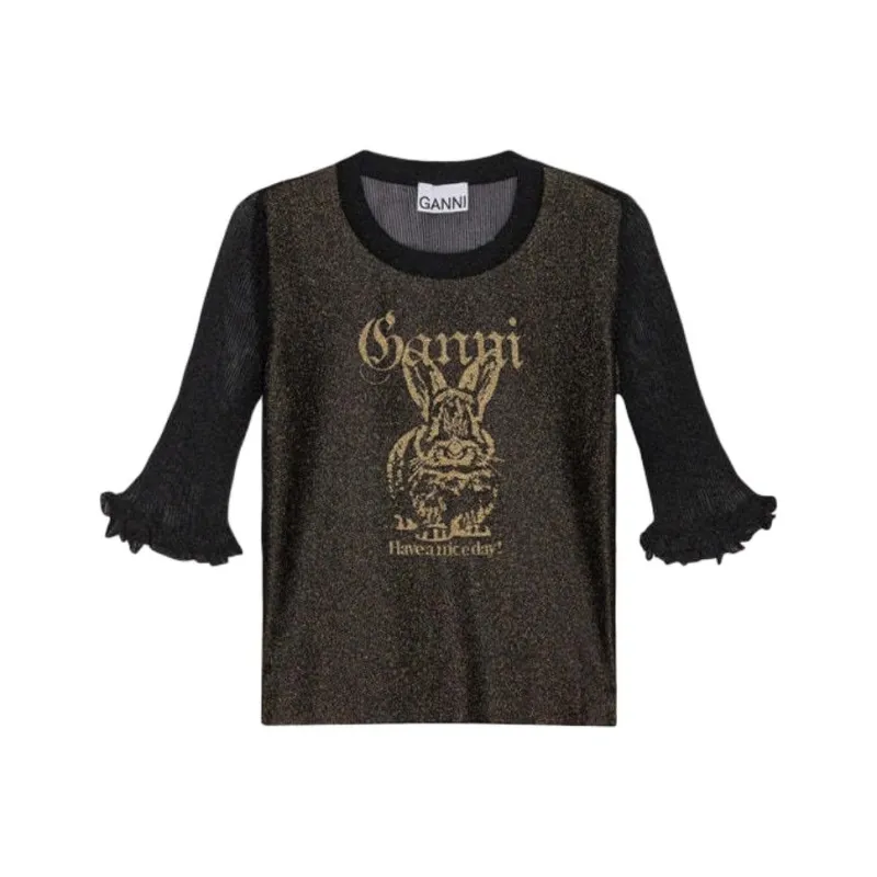 GANNI Logo jacquard T shirt-0