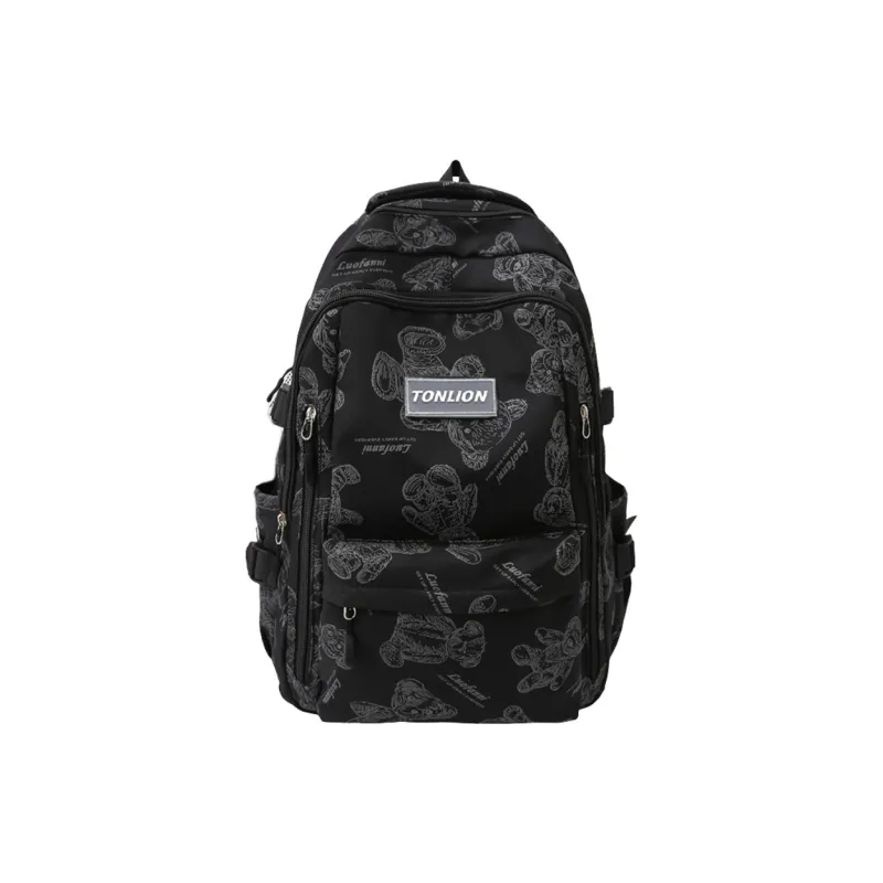Tonlion Nylon Backpack Large Size Unisex Black/White/Green-1
