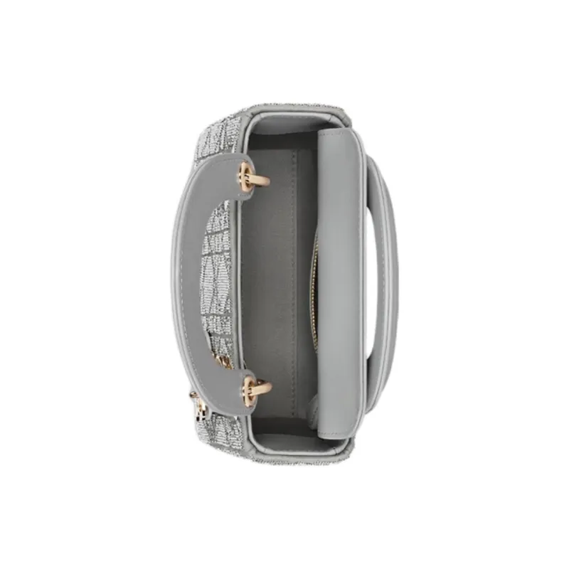 DIOR Lady Dior Silk One Shoulder Handbag Mini Women's Silver-3
