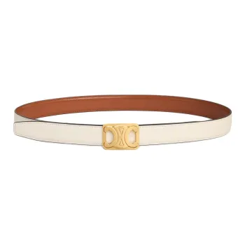 CELINE Gold Plated, Calfskin Leather Belts Women's White 2.5CM