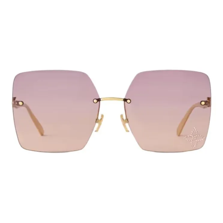 LOUIS VUITTON Metal Irregular Shape Sunglasses Women's Gold-0