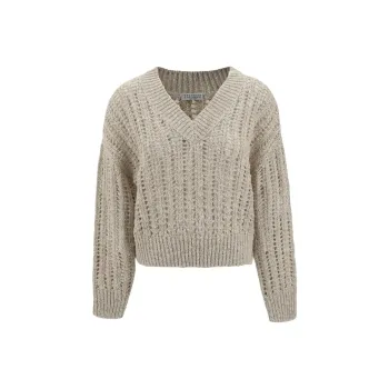 Brunello Cucinelli V Neck Drop Shoulder Jumper