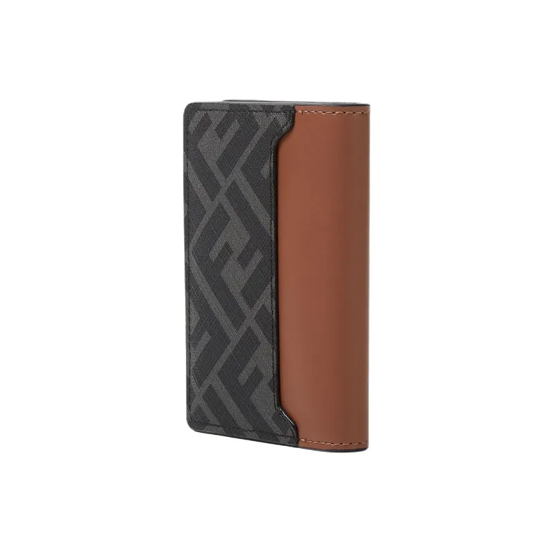 FENDI FF Cow Leather Card Holder Men's Brown-1