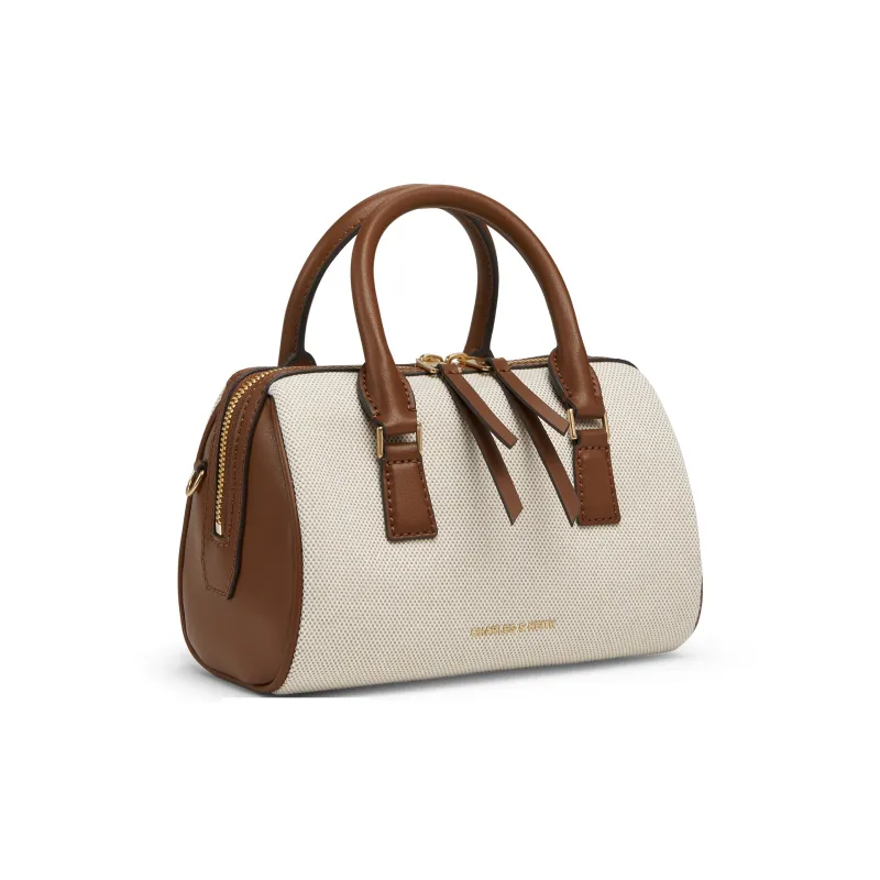 CHARLES&KEITH Synthetic Leather Shoulder Bag, Handbag Trumpets Women's Taupe Canvas Beige/Taupe-1