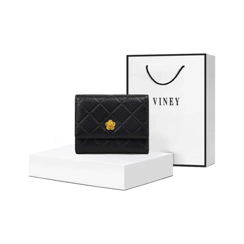 VINEY Cow Leather Wallet Clutch Regular Women's Black-0