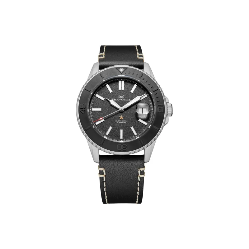 Sea Gull Ocean Automatic Mechanical Movement Genuine Leather Strap Watch Men's Watches Black Dial-0