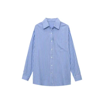 CHARM PICK Shirt Women's Light Blue Stripes