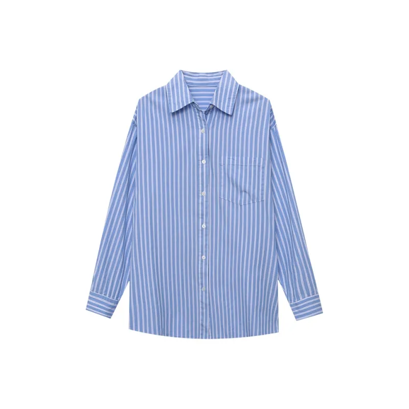 CHARM PICK Shirt Women's Light Blue Stripes-0