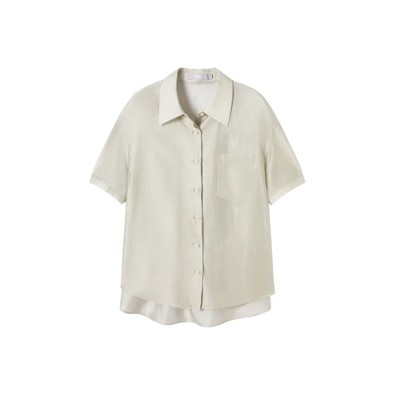 DIALOGUE Shirt Women's Light Tea Brown Green-0