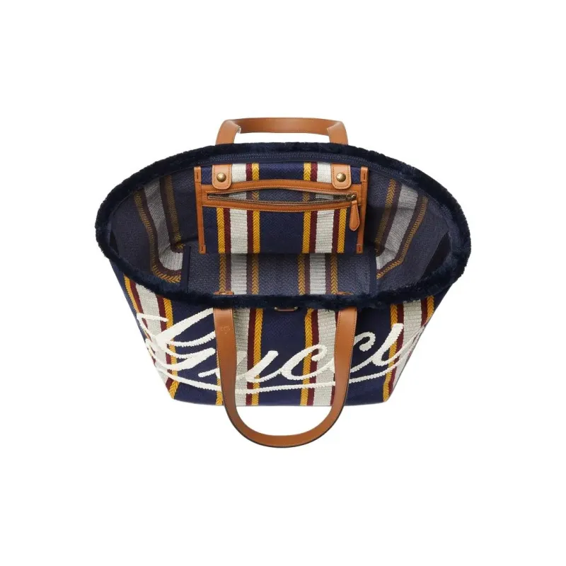 GUCCI Cotton Canvas Tote Bag, Shopping Bag, Handbag, Shoulder Bag Medium Size Men's Dark Blue-4