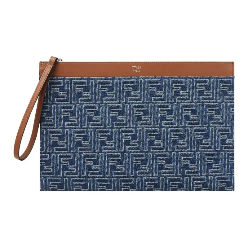 FENDI Cotton Clutch Medium Size Men's Blue-0