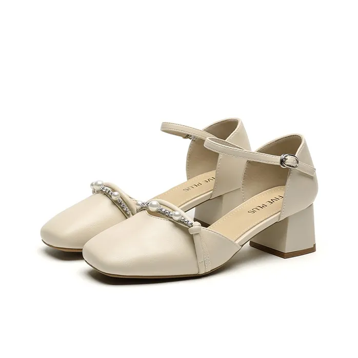 FIVE PLUS Chunky Heel High Heels 5cm Women's Beige-2