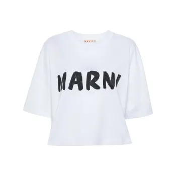 MARNI Logo Printed Crewneck Cropped T Shirt