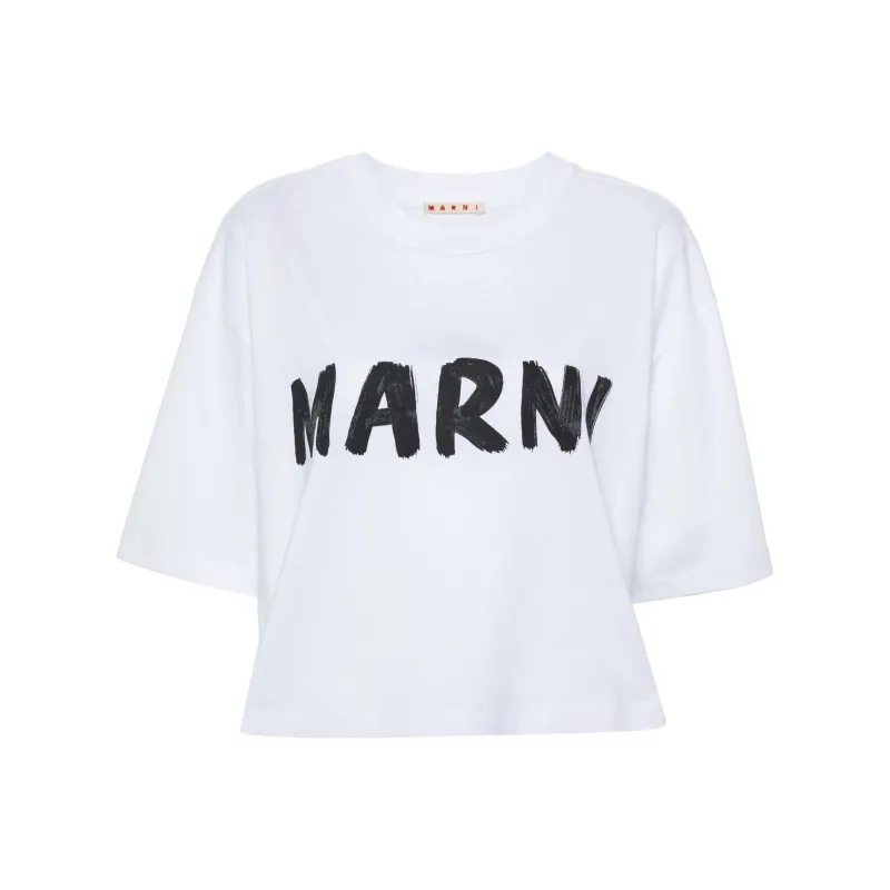 MARNI Logo Printed Crewneck Cropped T-Shirt-0