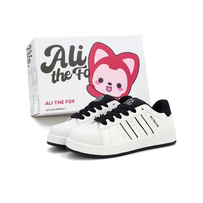 ALI THE FOX Skateboard Shoes Women's Low Top White Black/Pure White-6