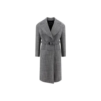 TOM FORD Houndstooth-Pattern Straight Hem Belted Coat