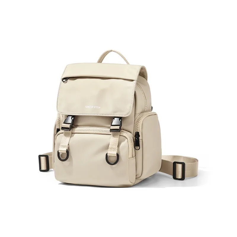 MAKEUP KITTEN Nylon Fabric With Synthetic Leather Backpack Unisex Khaki-1