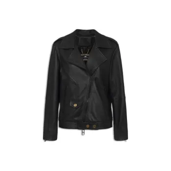 Elisabetta Franchi Oversized Used Effect Leather Biker Jacket