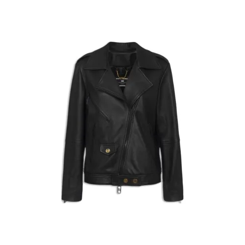 Elisabetta Franchi Oversized Used Effect Leather Biker Jacket