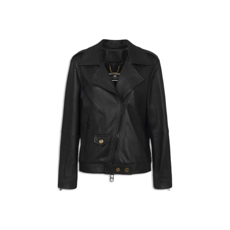 Elisabetta Franchi Oversized Used Effect Leather Biker Jacket-0